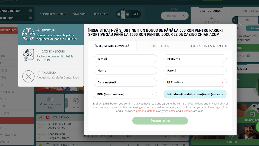3. Etapa: Alege bonusul și apoi completează câmpurile din formularul de înscriere